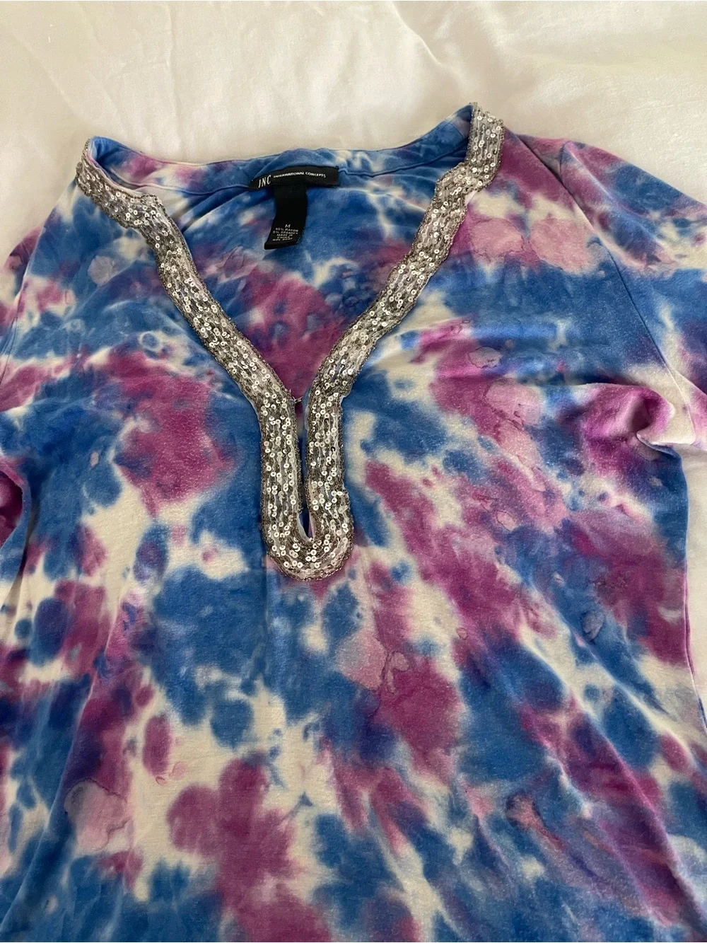 Tie-Dye Blue & Purple Beaded Tunic Top